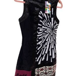 NWT Desigual Black Dress with White Burst Graphic, US size 2, EU 36